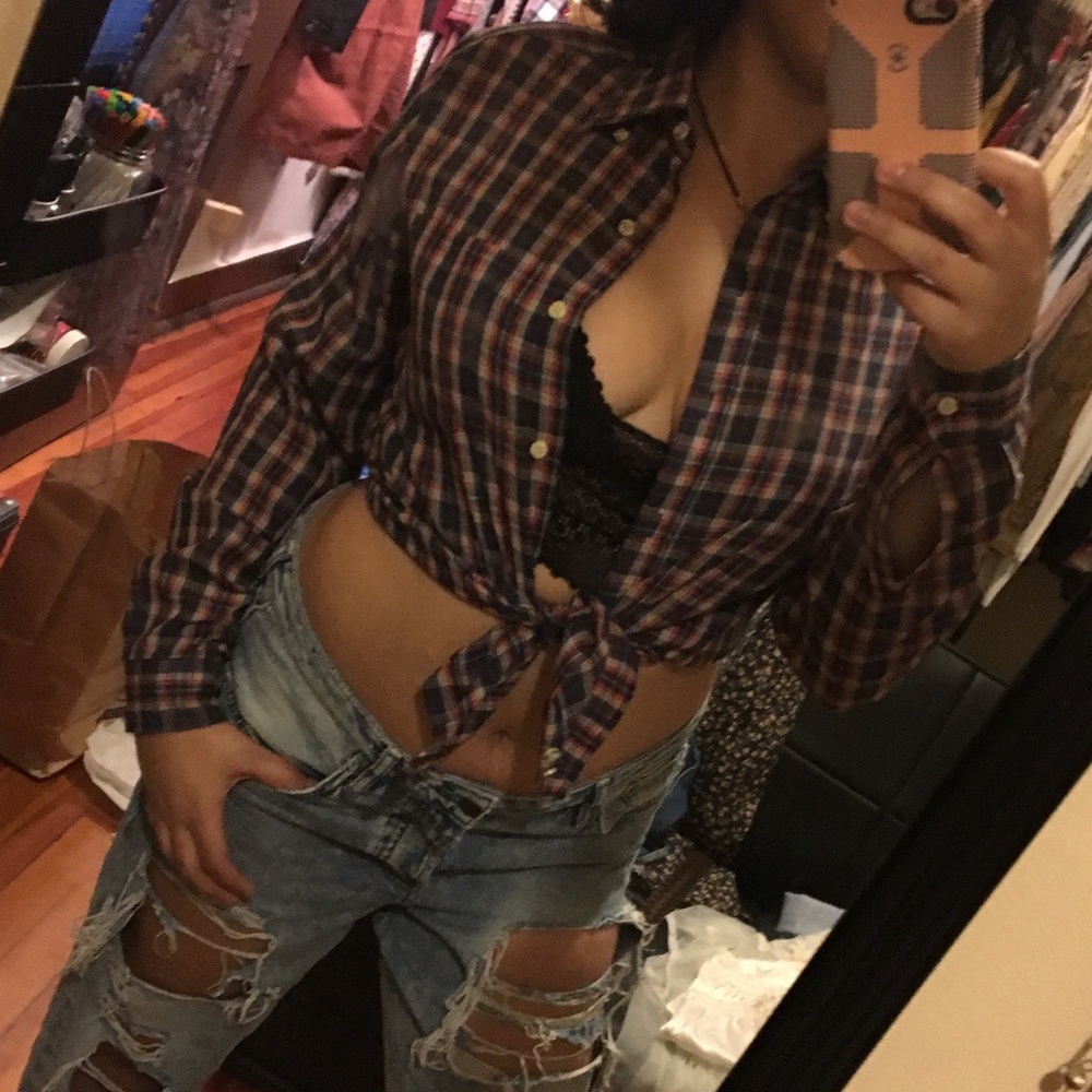 Sheer Plaid Button Up